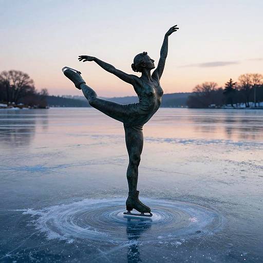 Graceful Ice Skater Statue at Dusk