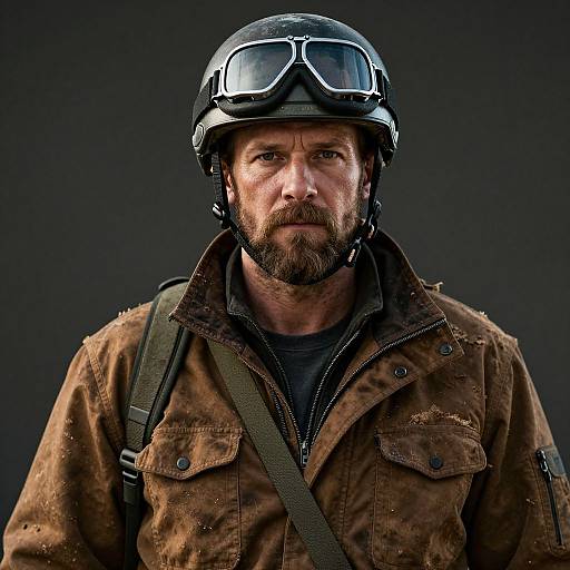 Rugged Bearded Man in Helmet