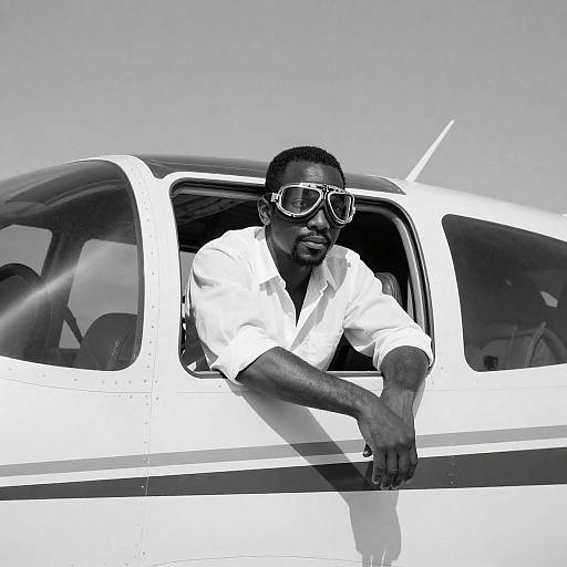 African-American Aviator Leaning from Cockpit