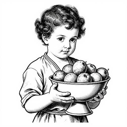 Vintage Child with Fruit Bowl Illustration