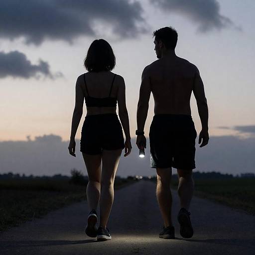 Dawn Walk: Muscular Couple Silhouetted