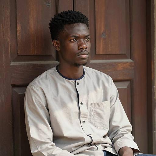 Thoughtful Young Man by Wooden Door