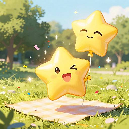 Winking Star Balloon Picnic Scene