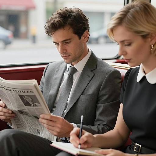 Business Professionals Reading and Writing in Red Leather Booth