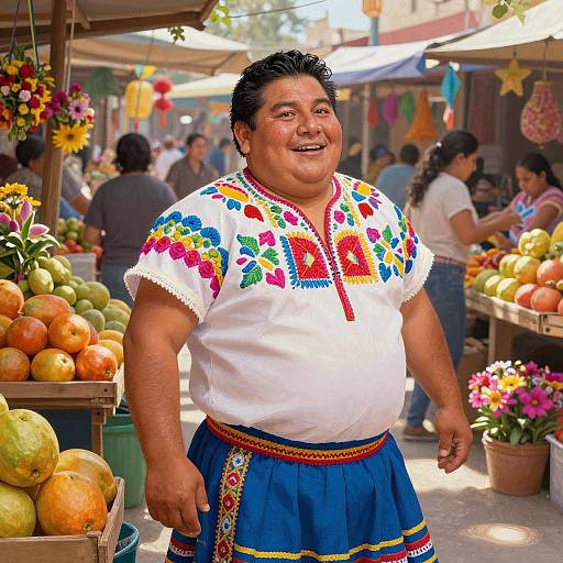 Joyful Mexican Man in Vibrant Market