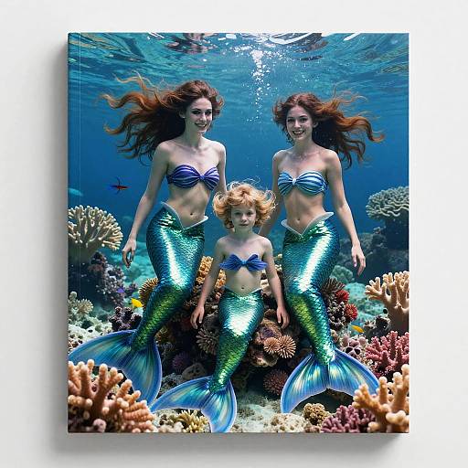Photorealistic Mermaids Family Underwater