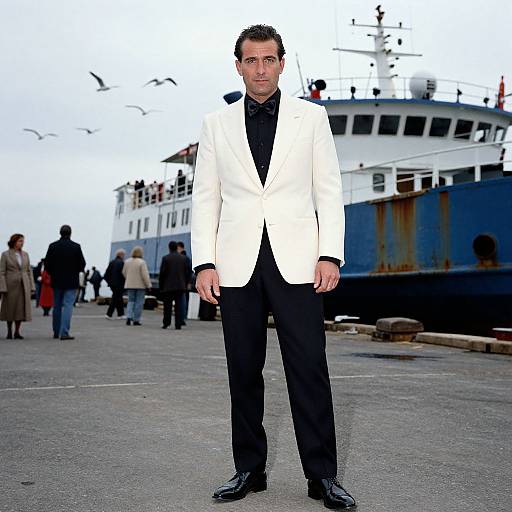 Man in Ivory Tuxedo at Dockside