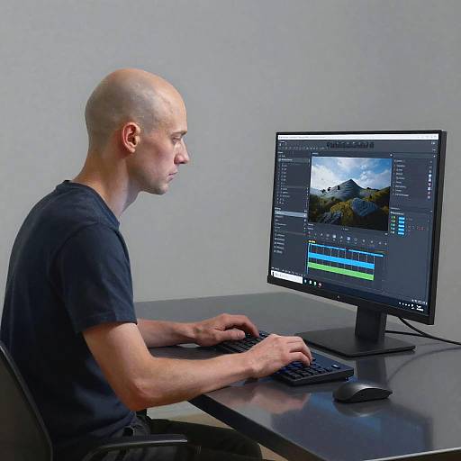 Bald Photo Editor at Workstation