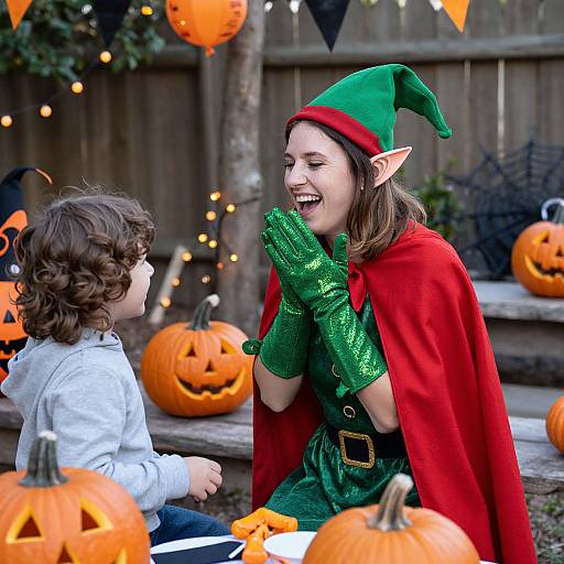 Candid Family Halloween Elf Gathering