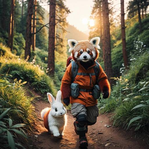 Whimsical Red Panda Hiking at Sunset Whimsical Red Panda Hiking at Sunset