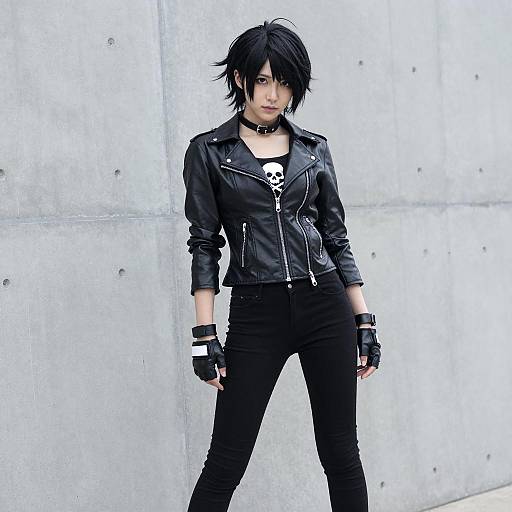 Female Punk Cosplayer in Black Leather Jacket