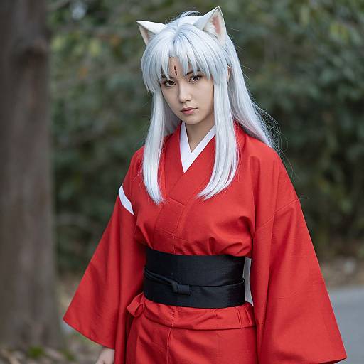 Woman in Sesshomaru-Inspired Kimono