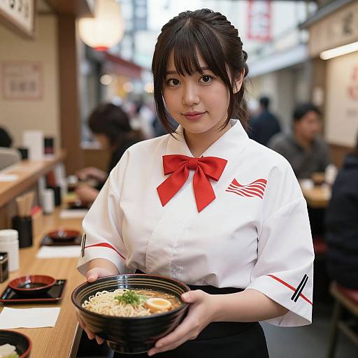 Vintage Japanese Waitress in Ramen Shop