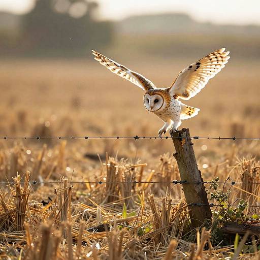 Tawny Owl Mid-Hop in Harvest Field