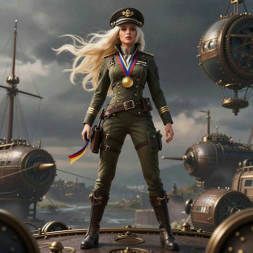 Platinum Blonde Steampunk Airship Captain