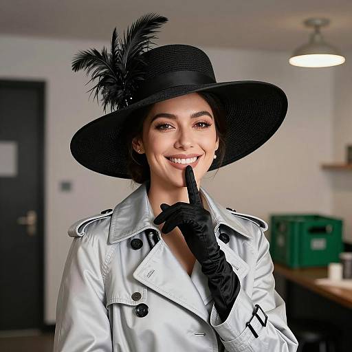 Woman in Black Hat and Trench Coat