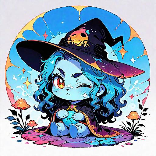 Chibi Blue Creature with Witch Hat