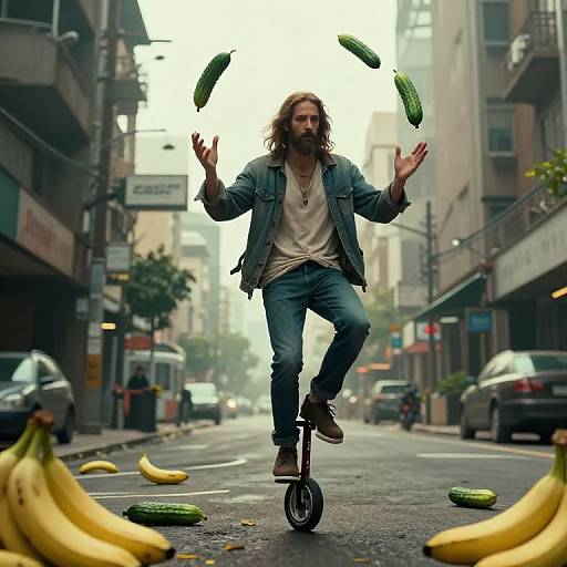 Cyberpunk Jesus Juggling on Unicycle