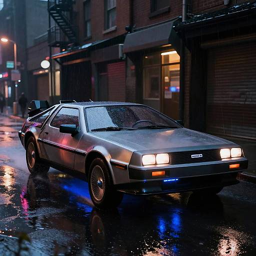 Cyberpunk DeLorean in Neon Alley