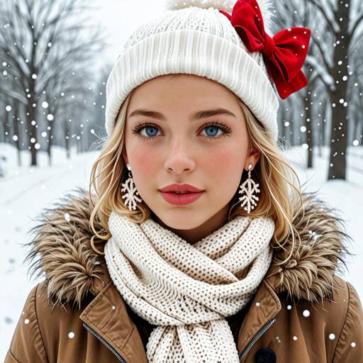 Winter Portrait of Woman with Red Bow Hat