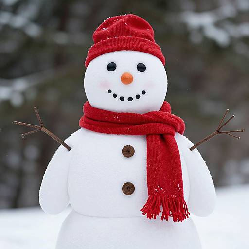 Snowman in White Coat and Red Scarf