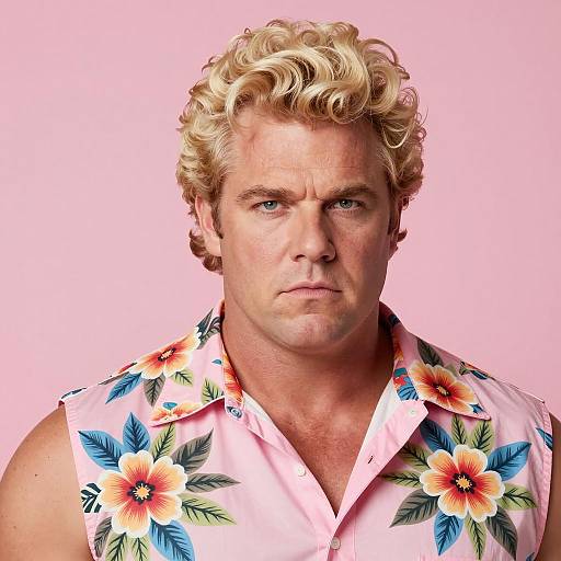 Muscular Man in Retro Pink Floral Shirt