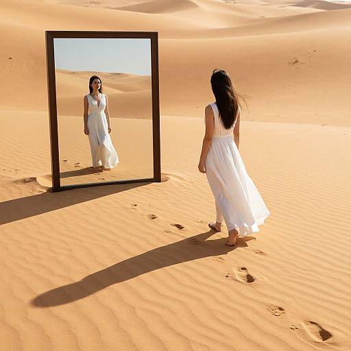 Woman in Desert with Reflective Mirror