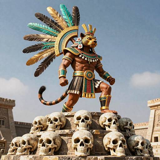 Aztec Jaguar Warrior on Skull Temple