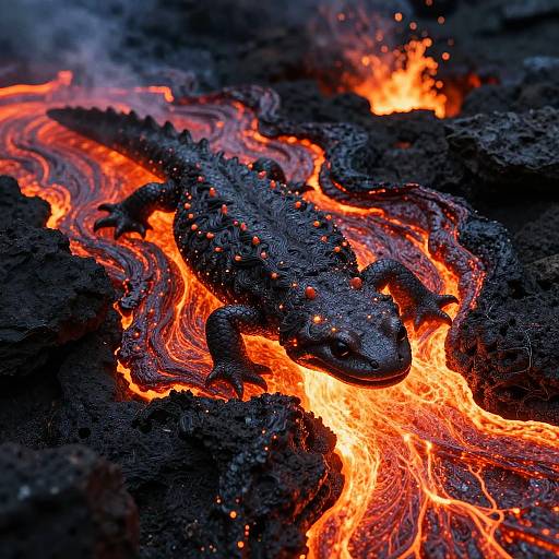Mythical Salamander in Volcanic Lava