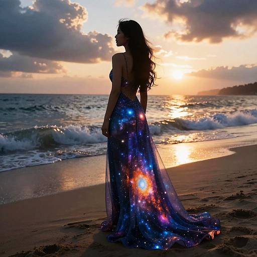 Silhouetted Woman in Cosmic Gown