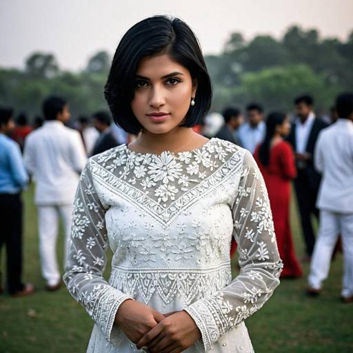 Woman in White Chikankari Suit Outdoor Party