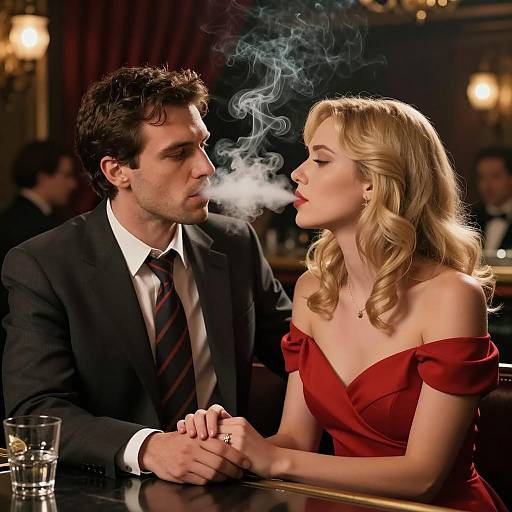 Couple Smoking and Holding Hands at Bar