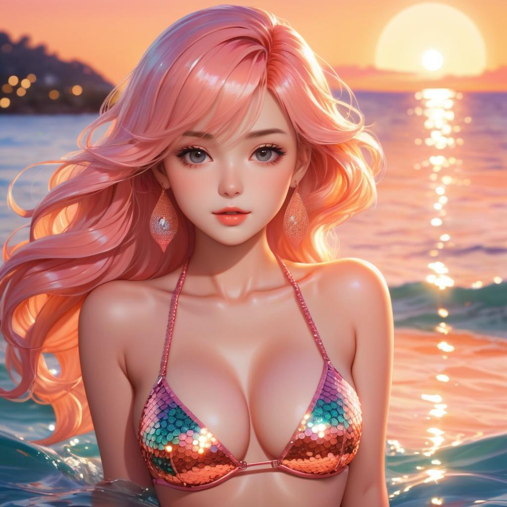 Playful Mermaid in Sunset Glow