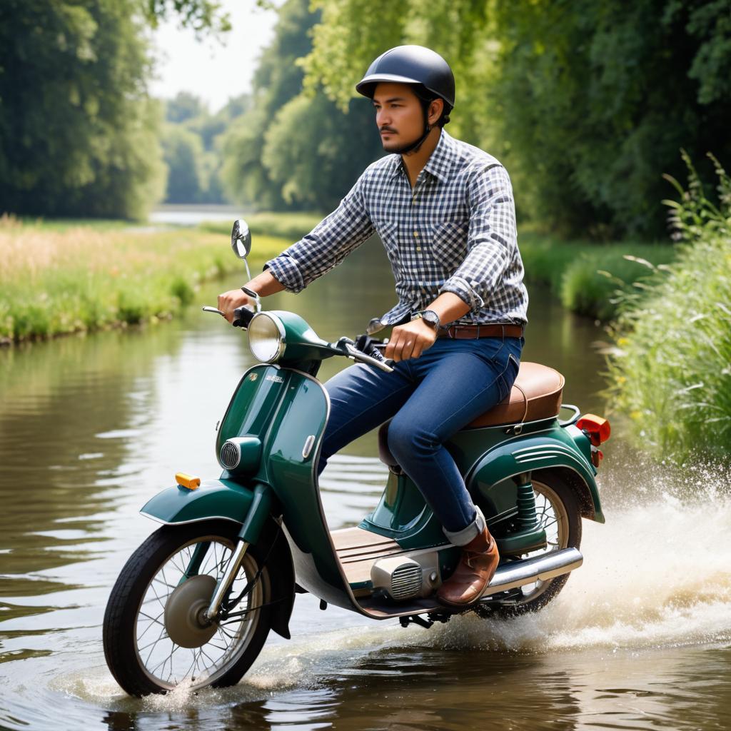 Vintage Moped Ride by the Riverside