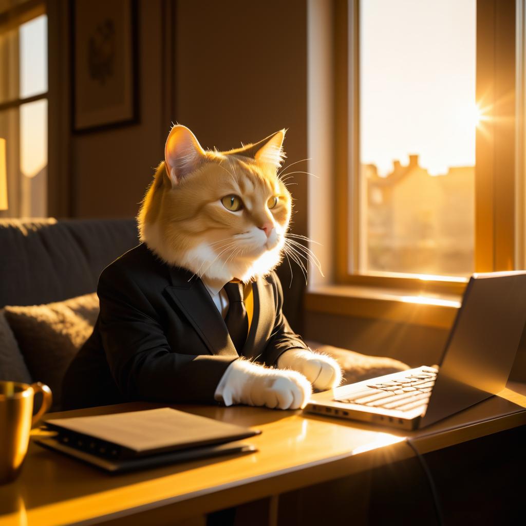 Thoughtful Cat in a Cozy Suit