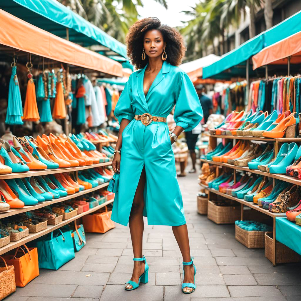 Chic Influencer at Vibrant Market Scene