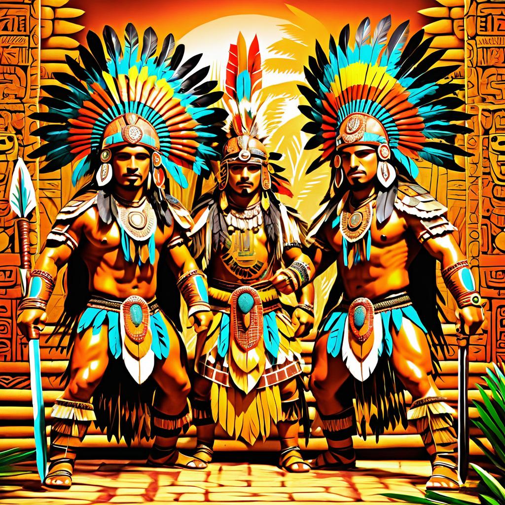 Aztec Warriors and Jaguars Mural Art