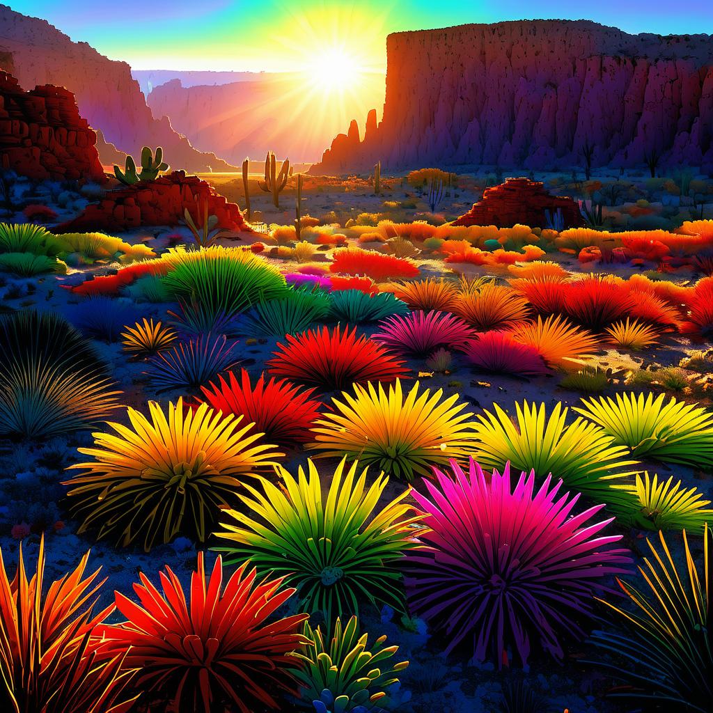 Vibrant Cactus Wasteland at Sunrise