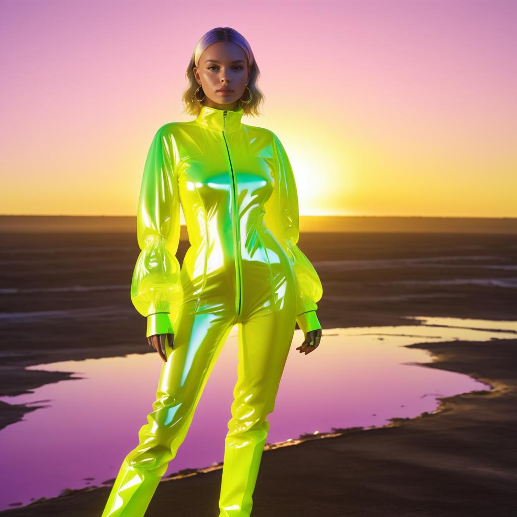 Futuristic Woman in Glossy Latex Spacesuit