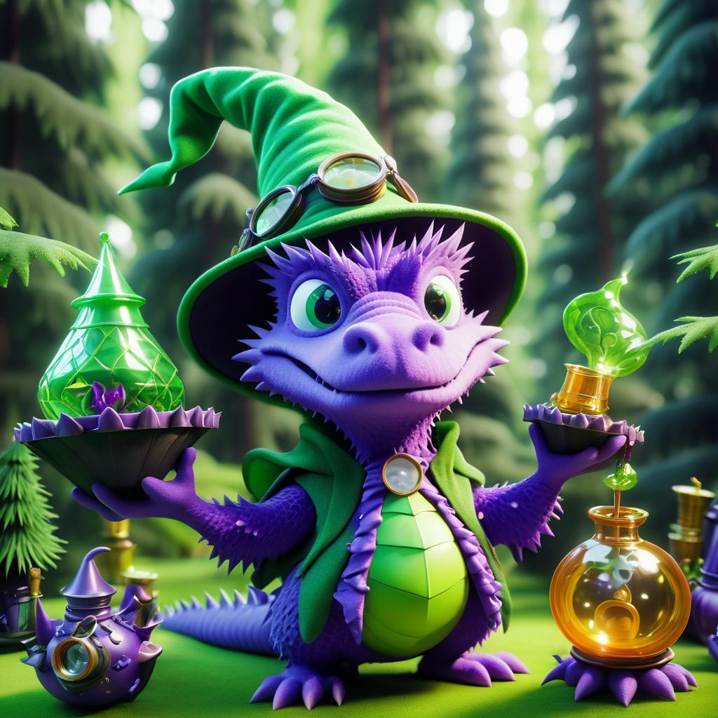 Whimsical Wizard Dragon in Enchanted Forest