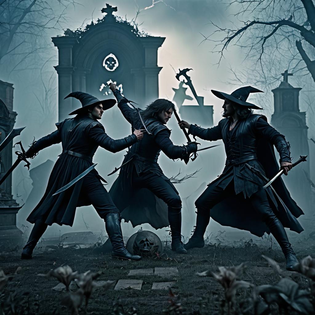 Epic Battle of Male Witches in Graveyard