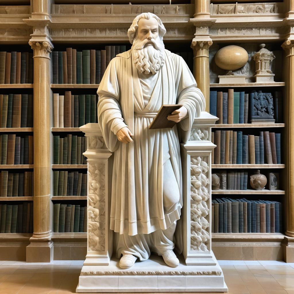 Renaissance Philosopher Sculpture in Library