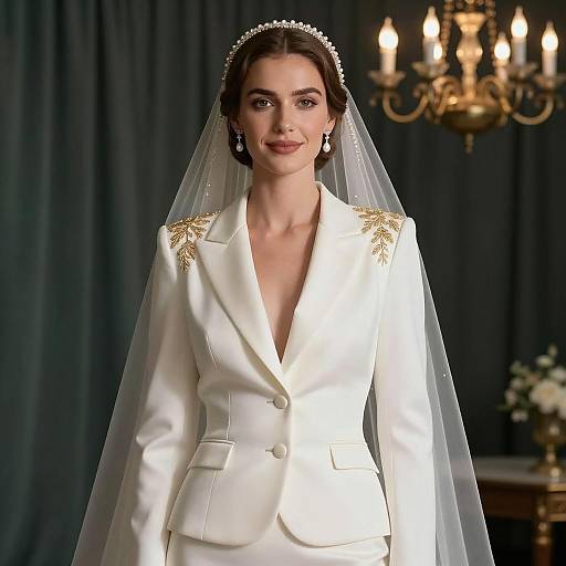 Elegant Bride in White Satin Blazer with Veil
