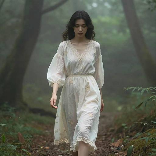 Ethereal Woman in Misty Forest