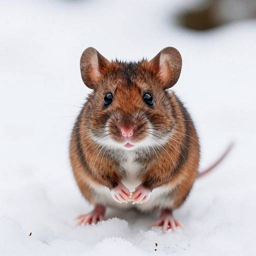 Adorable Brown Mouse in Snowy Setting