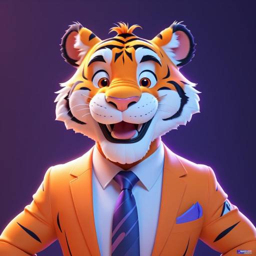 Happy Tiger Cartoon in Business Suit