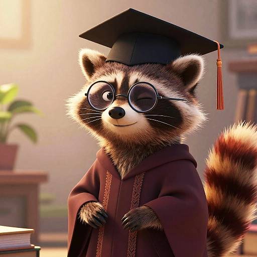Animated Raccoon Scholar in Academic Attire