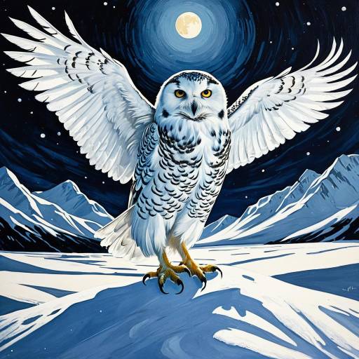 Snowy Owl in Moonlit Arctic Landscape