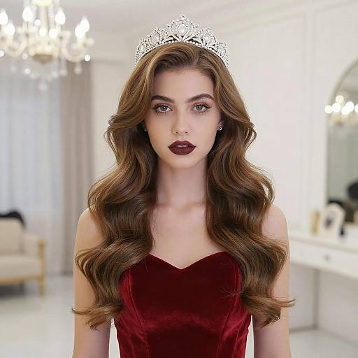 Young Woman in Red Velvet Dress