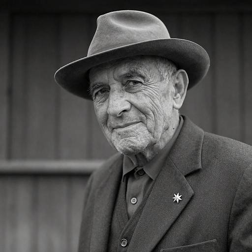 Elderly Man in Wide-Brimmed Hat Black and White